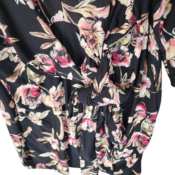 Rachel Roy Women's Black Stella Floral Print Belted Cocktail Midi Dress Size 2X - Picture 6 of 10